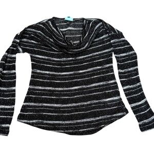 NWT C & C California Black and white Shimmer Sheer Cowl Neck  SZ S